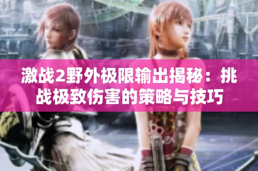 激战2野外极限输出揭秘：挑战极致伤害的策略与技巧